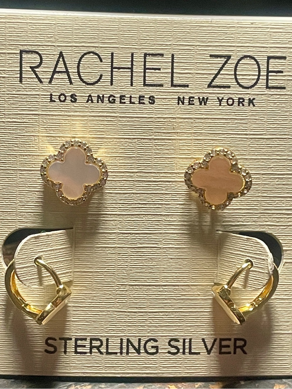 Rachel Zoe Gold & Cream Clover Stud Earrings sterling silver